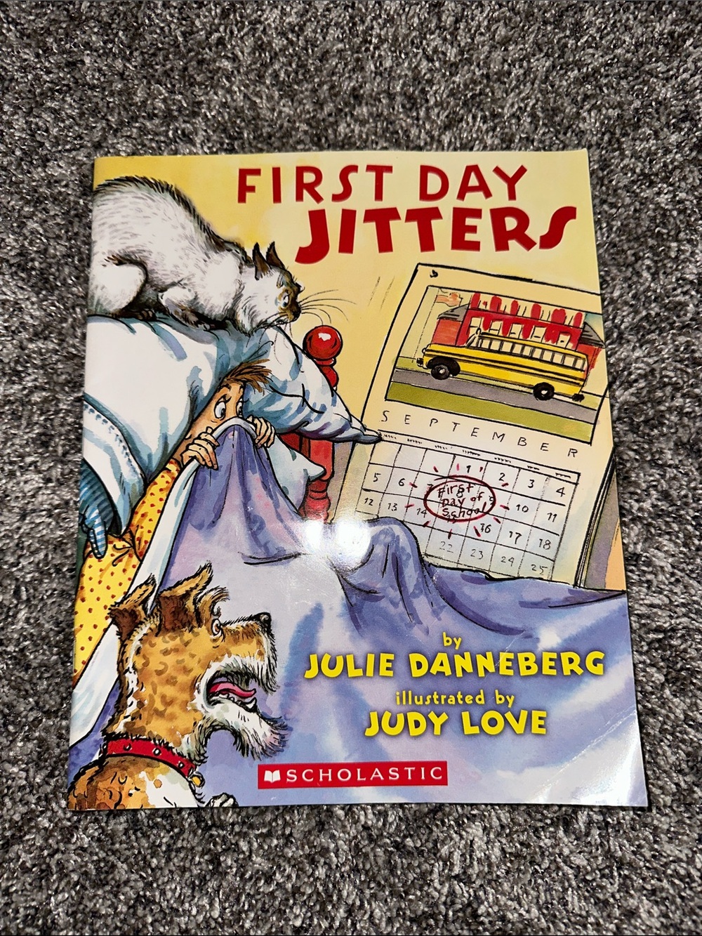 Scholastic Red Yellow Blue "First Day Jitters" Illustrated Cover Art